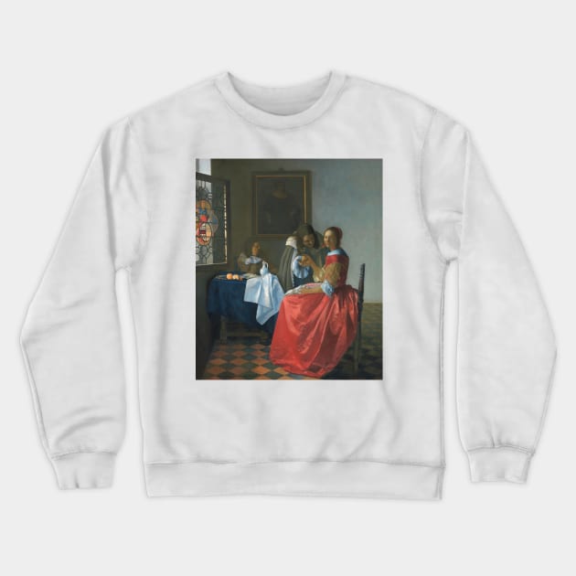 The Girl With A Wineglass by Jan Vermeer Crewneck Sweatshirt by Classic Art Stall